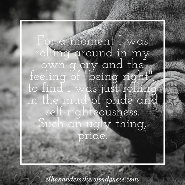 For a moment I was rolling around in my own glory and the feeling of being right, to find I was just rolling in the mud of pride and self-righteousness.
